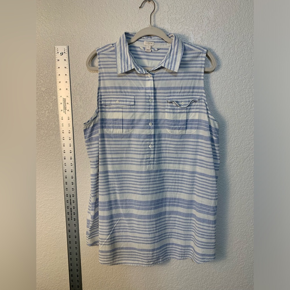 Blue and white Striped Sleeveless top, blouse , shirt with belt